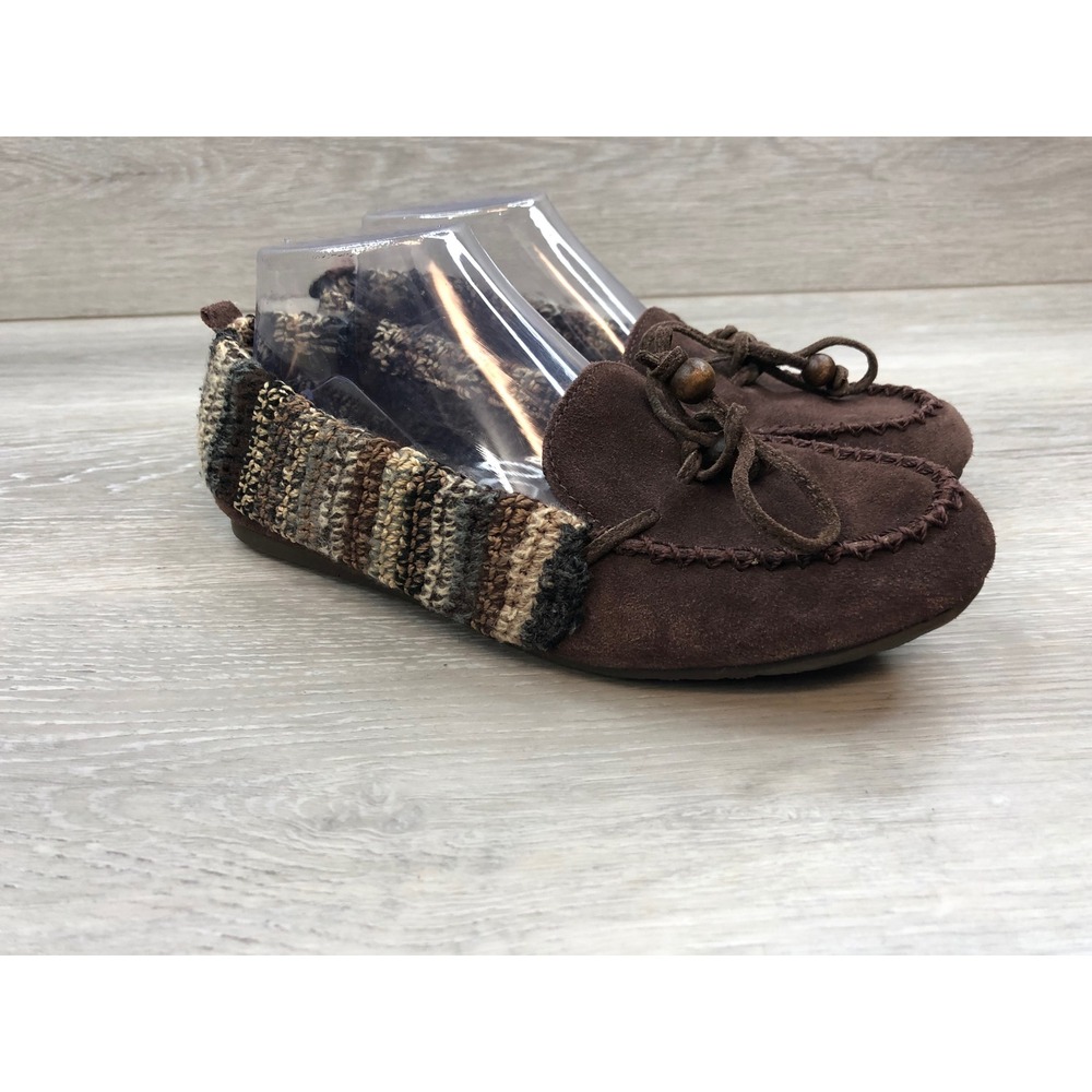 The Sak Women's Moccasin Slippers Brown Suede Knit Trim 7.5 Comfort Shoes